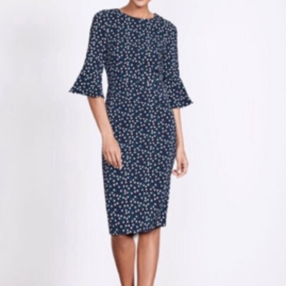 Boden Delia Pop Spot Formal Sheath Midi Career Dress Polka Dot 6R - Picture 1 of 10